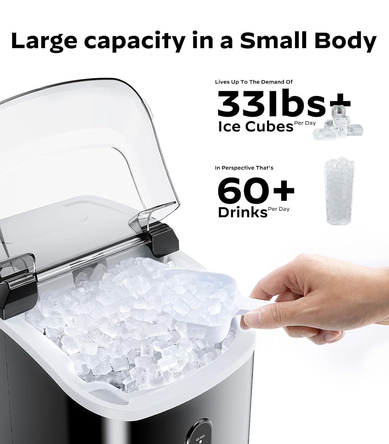 imageNugget Ice Maker Countertop Silonn Chewable Pellet Ice Machine with SelfCleanin Function 33lbs24H Portable Ice Makers for Home Kitchen Officce BlackBlacktransparent