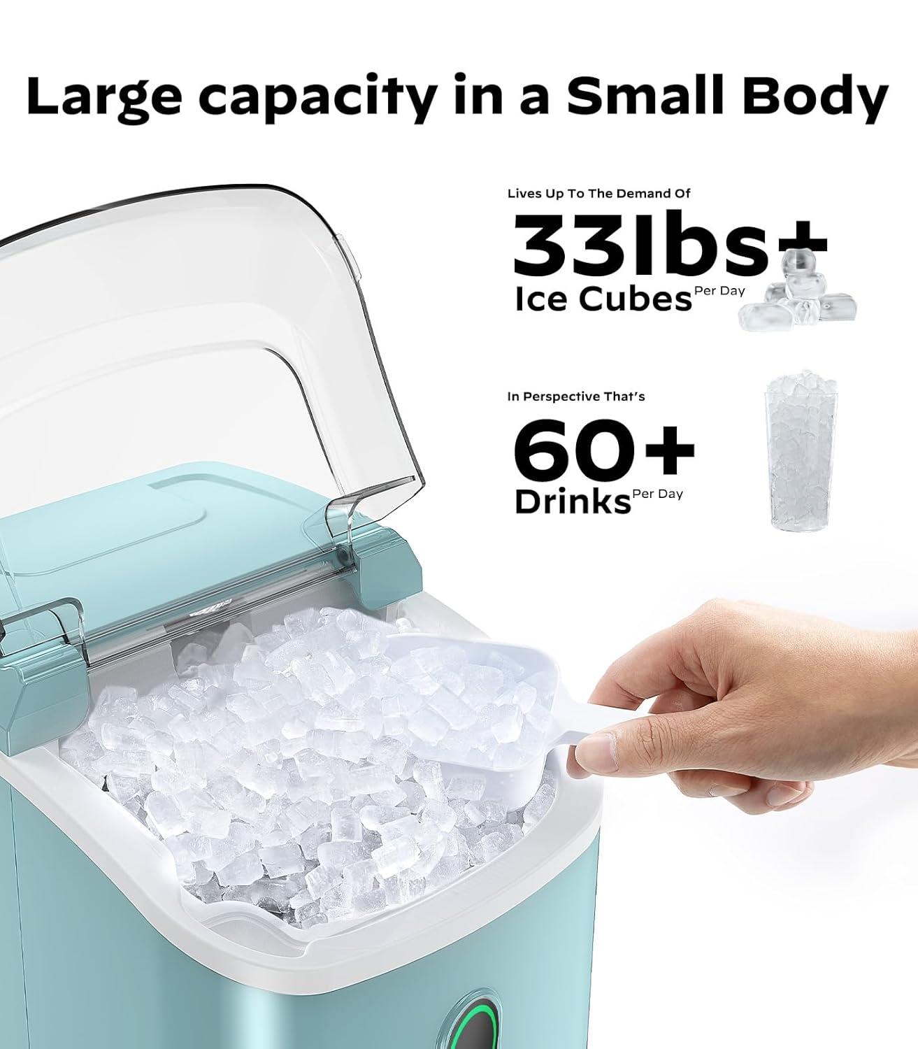 imageNugget Ice Maker Countertop Silonn Chewable Pellet Ice Machine with SelfCleanin Function 33lbs24H Portable Ice Makers for Home Kitchen Officce BlackGreenPRO