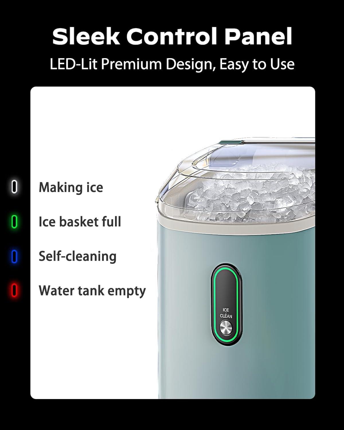 imageNugget Ice Maker Countertop Silonn Chewable Pellet Ice Machine with SelfCleanin Function 33lbs24H Portable Ice Makers for Home Kitchen Officce BlackGreenPRO