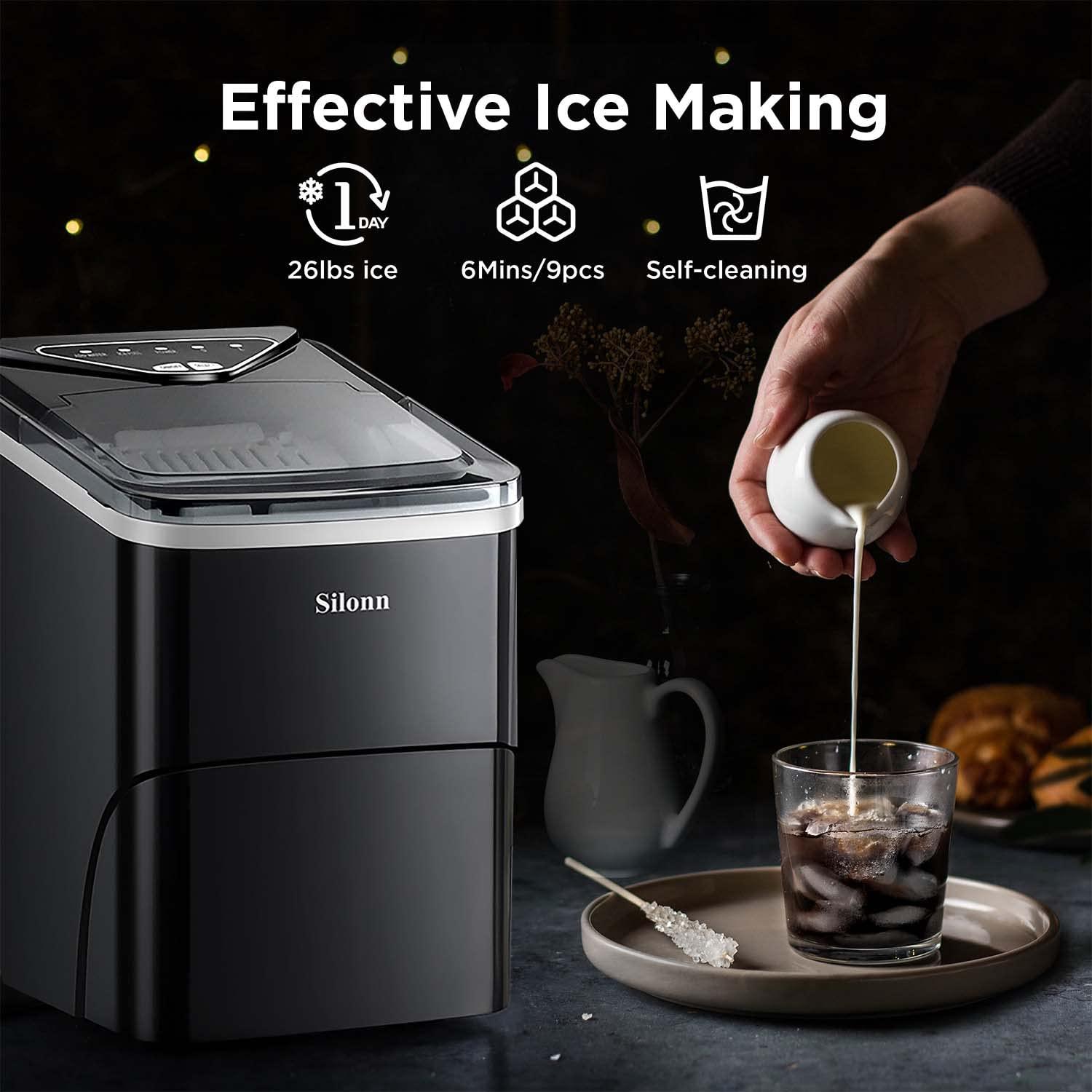 imageNugget Ice Maker Countertop Silonn Chewable Pellet Ice Machine with SelfCleanin Function 33lbs24H Portable Ice Makers for Home Kitchen Officce BlackObsidian