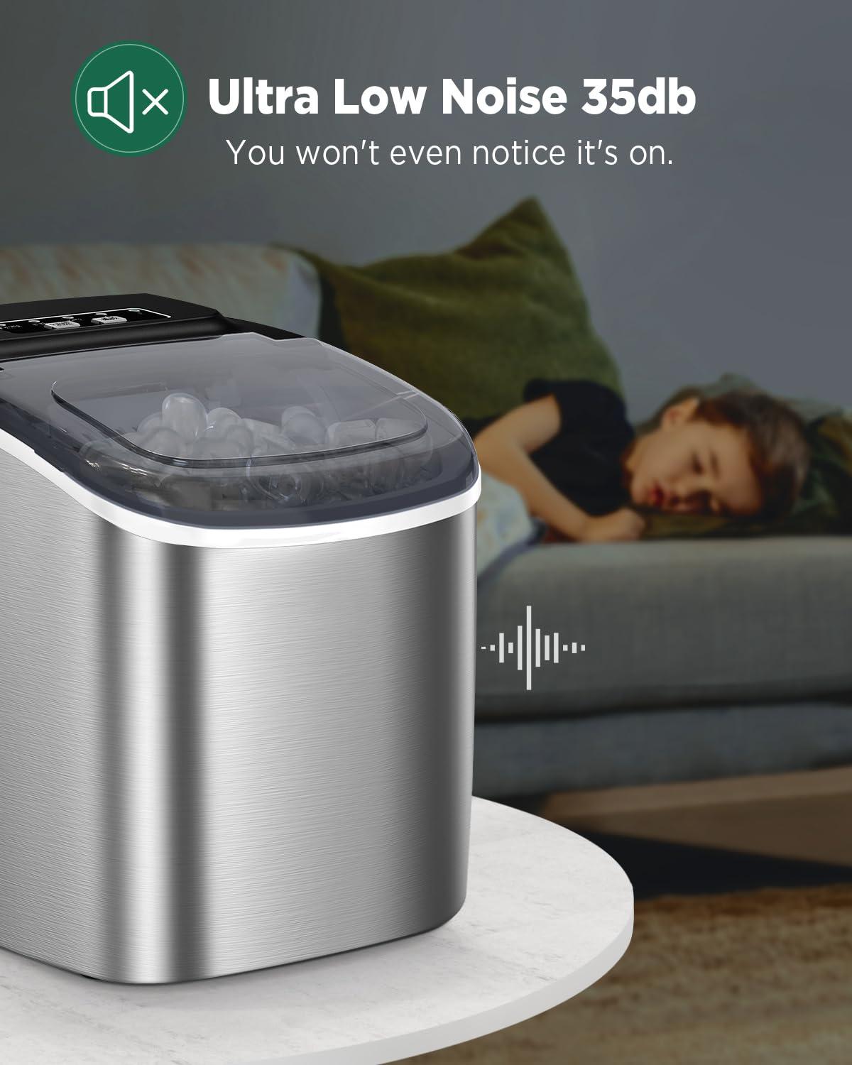 imageNugget Ice Maker Countertop Silonn Chewable Pellet Ice Machine with SelfCleanin Function 33lbs24H Portable Ice Makers for Home Kitchen Officce BlackSilverIM09