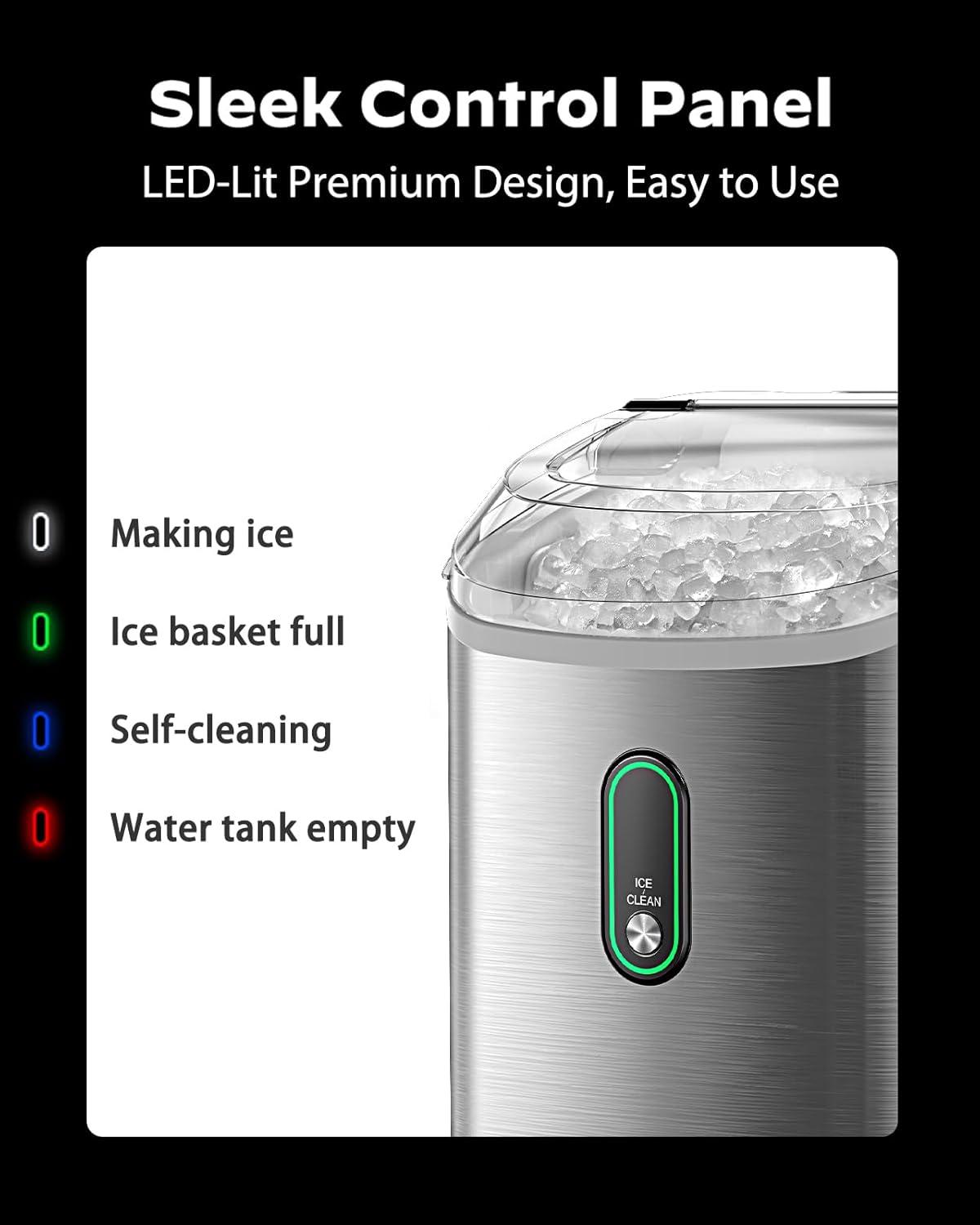 imageNugget Ice Maker Countertop Silonn Chewable Pellet Ice Machine with SelfCleanin Function 33lbs24H Portable Ice Makers for Home Kitchen Officce BlackStainless SteelPRO