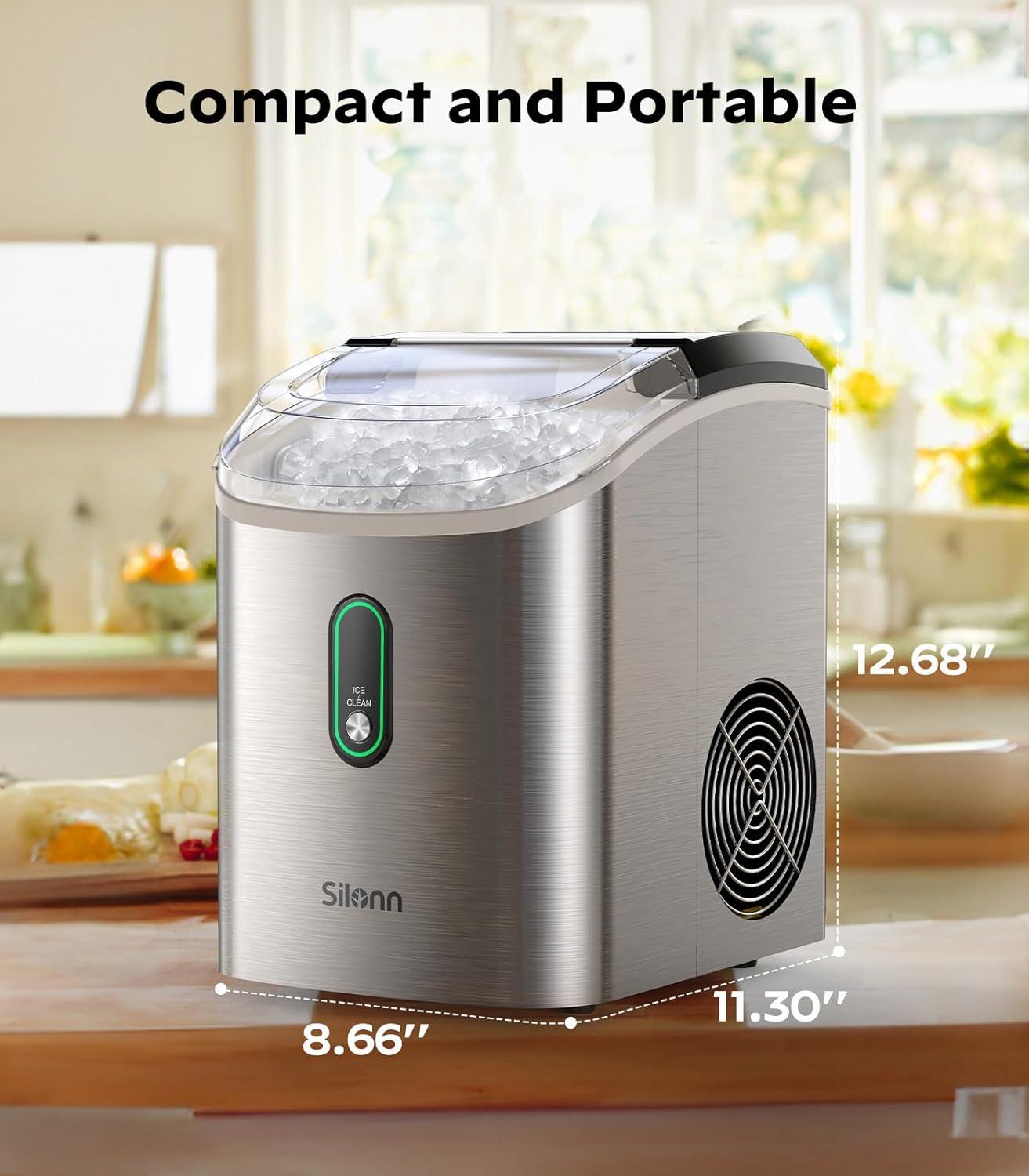 imageNugget Ice Maker Countertop Silonn Chewable Pellet Ice Machine with SelfCleanin Function 33lbs24H Portable Ice Makers for Home Kitchen Officce BlackStainless SteelPRO