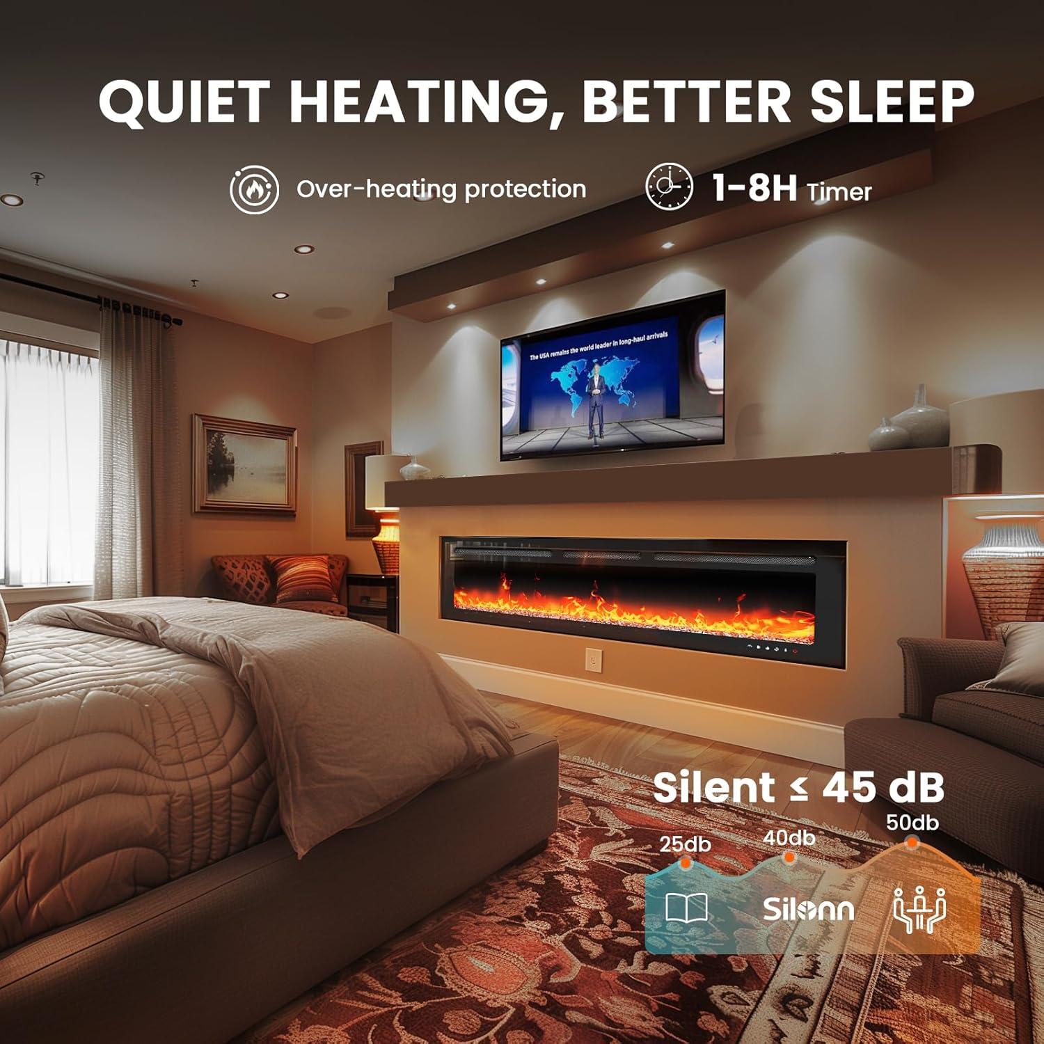 imageSilonn 60Smart Electric Fireplace Heater with App ampamp Remote Control 5300 BTU Heat Output UltraSlim WallMounted or Recessed Electric Fireplace Inserts with Timer 20 Flame ColorsWiFi EnabledDeep Black