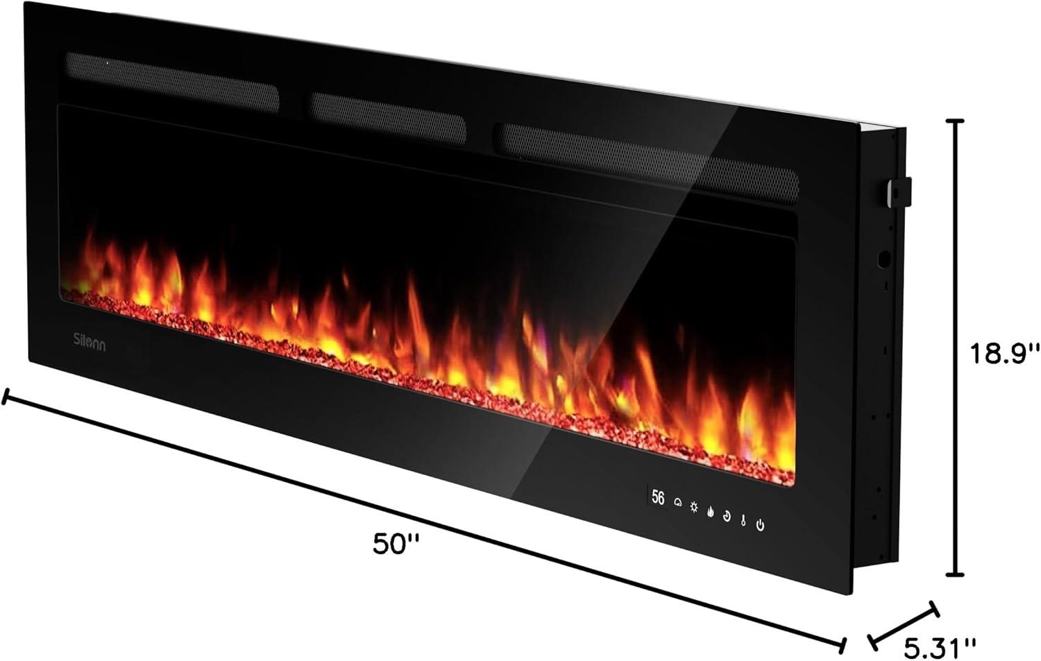 imageSilonn 60Smart Electric Fireplace Heater with App ampamp Remote Control 5300 BTU Heat Output UltraSlim WallMounted or Recessed Electric Fireplace Inserts with Timer 20 Flame ColorsWiFi EnabledDeep Black