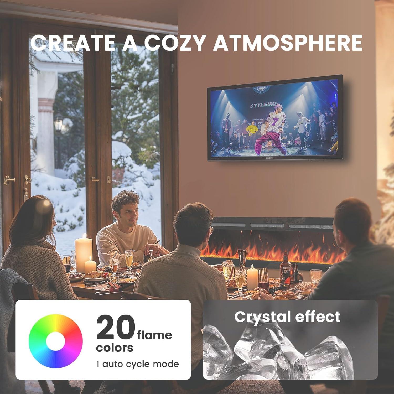 imageSilonn 60Smart Electric Fireplace Heater with App ampamp Remote Control 5300 BTU Heat Output UltraSlim WallMounted or Recessed Electric Fireplace Inserts with Timer 20 Flame ColorsWiFi EnabledBlack