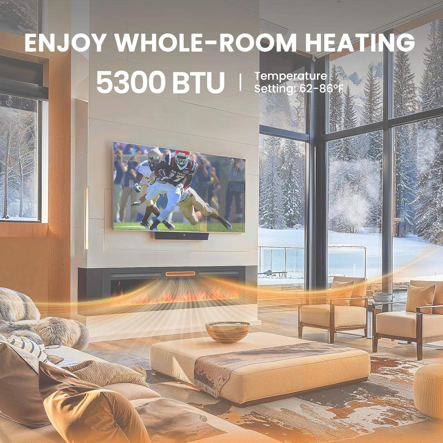 imageSilonn 60Smart Electric Fireplace Heater with App ampamp Remote Control 5300 BTU Heat Output UltraSlim WallMounted or Recessed Electric Fireplace Inserts with Timer 20 Flame ColorsWiFi EnabledBlack