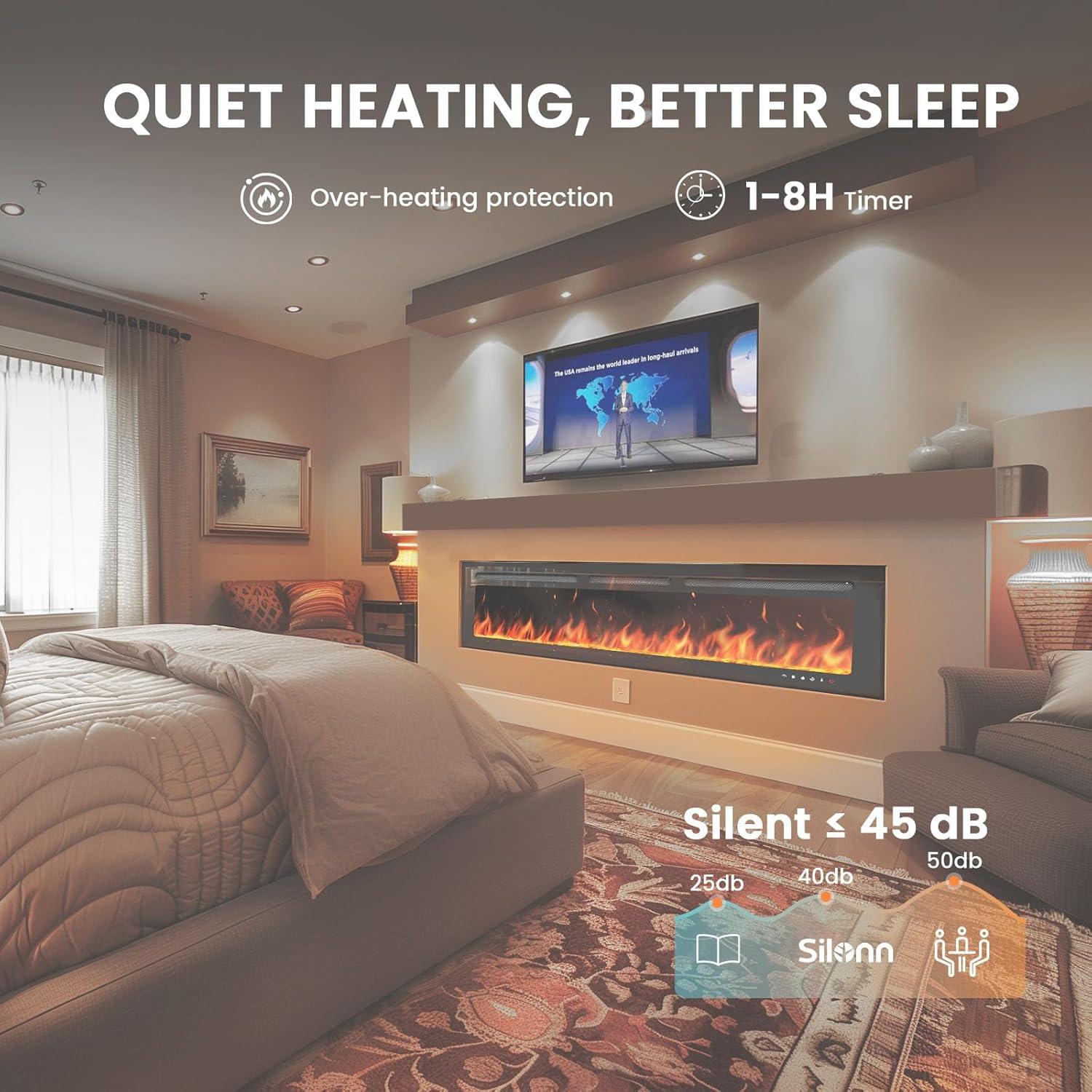 imageSilonn 60Smart Electric Fireplace Heater with App ampamp Remote Control 5300 BTU Heat Output UltraSlim WallMounted or Recessed Electric Fireplace Inserts with Timer 20 Flame ColorsWiFi EnabledBlack