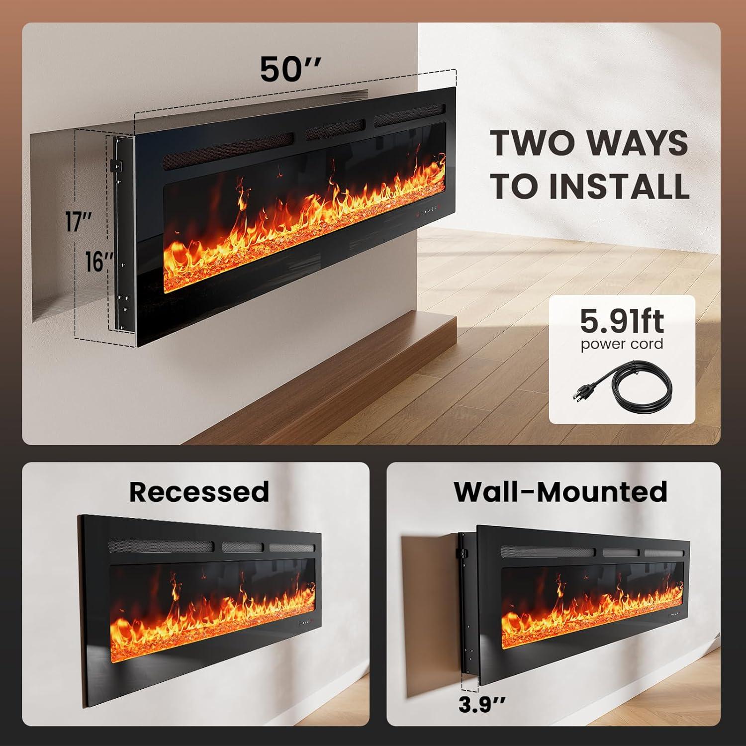 imageSilonn 60Smart Electric Fireplace Heater with App ampamp Remote Control 5300 BTU Heat Output UltraSlim WallMounted or Recessed Electric Fireplace Inserts with Timer 20 Flame ColorsWiFi EnabledDeep Black