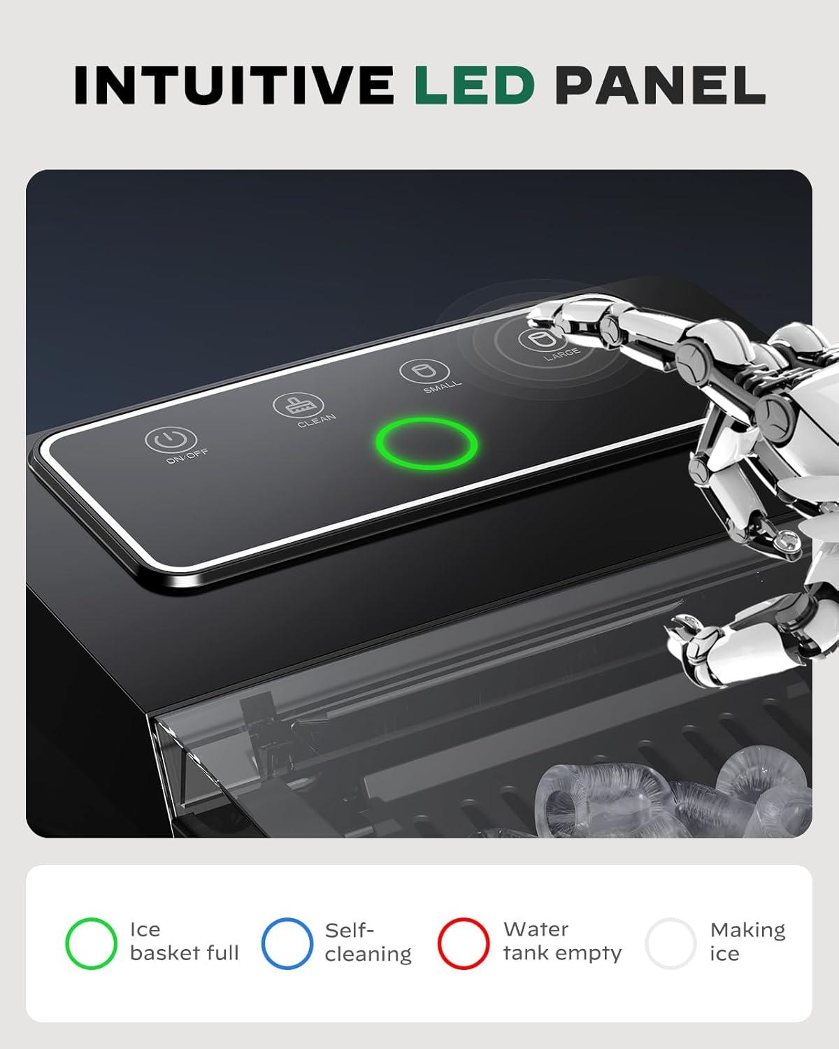 imageSilonn Countertop Ice Maker with Expanding Ice Basket 9 Cubes in 6 Mins 25L Ice Basket SelfCleaning Ice Maker with LED Touch Control 2 Bullet Ice Sizes for Home Kitchen OfficeBlackIM40