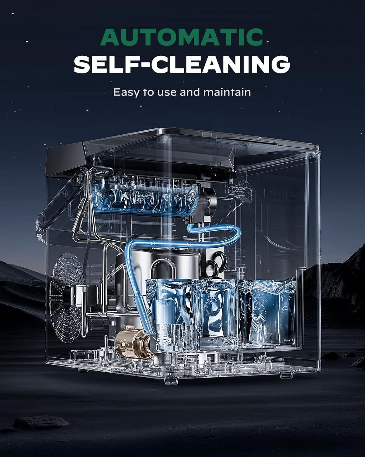 imageSilonn Countertop Ice Maker with Expanding Ice Basket 9 Cubes in 6 Mins 25L Ice Basket SelfCleaning Ice Maker with LED Touch Control 2 Bullet Ice Sizes for Home Kitchen OfficeBlackIM40