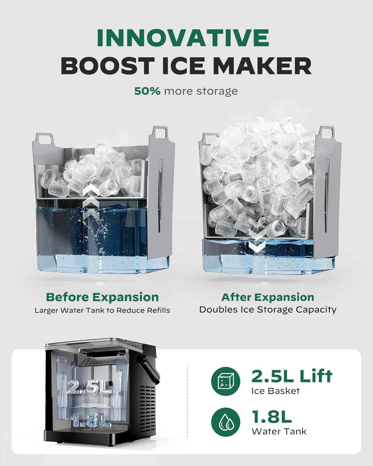 imageSilonn Countertop Ice Maker with Expanding Ice Basket 9 Cubes in 6 Mins 25L Ice Basket SelfCleaning Ice Maker with LED Touch Control 2 Bullet Ice Sizes for Home Kitchen OfficeBlackIM40