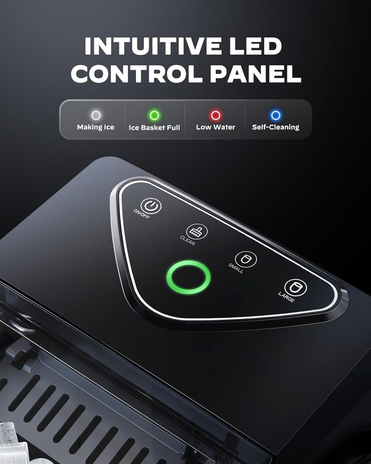 imageSilonn Countertop Ice Maker with Expanding Ice Basket 9 Cubes in 6 Mins 25L Ice Basket SelfCleaning Ice Maker with LED Touch Control 2 Bullet Ice Sizes for Home Kitchen OfficeBlack