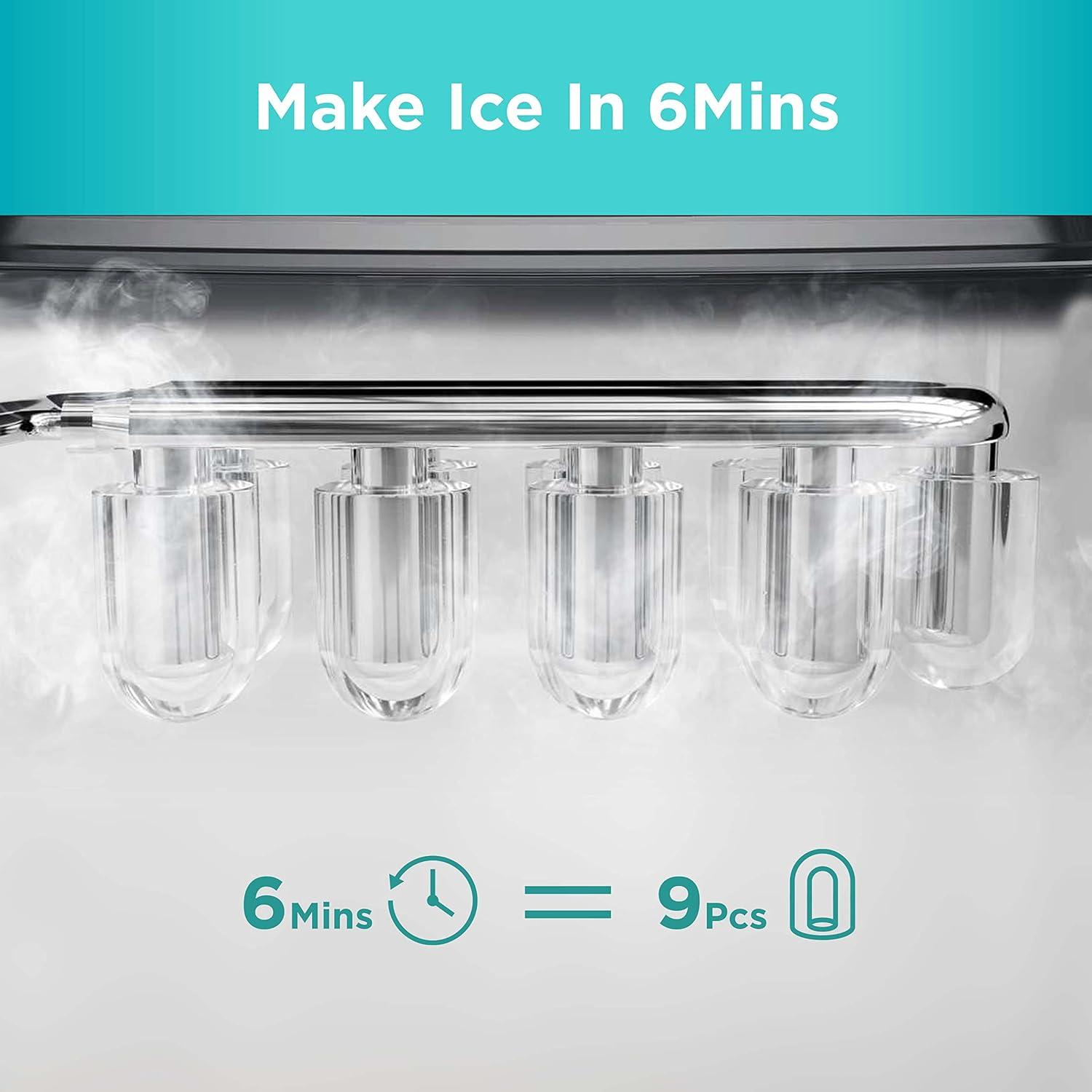 imageSilonn Ice Maker Countertop 9 Cubes Ready in 6 Mins 26lbs in 24Hrs SelfCleaning Ice Machine with Ice Scoop and Basket 2 Sizes of Bullet Ice for Home Kitchen Office Bar PartyGreen