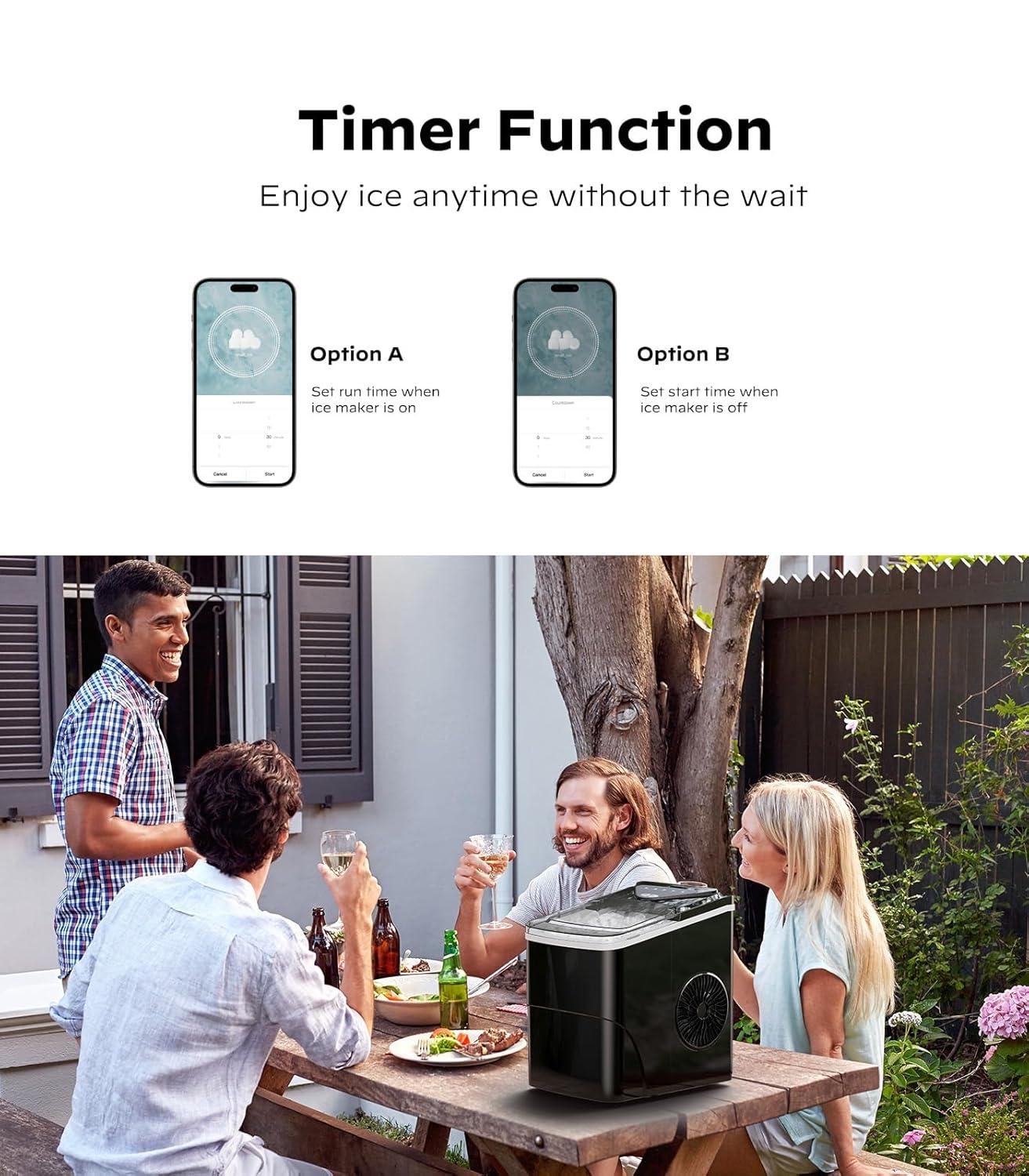 imageSilonn Ice Maker Countertop 9 Cubes Ready in 6 Mins 26lbs in 24Hrs SelfCleaning Ice Machine with Ice Scoop and Basket 2 Sizes of Bullet Ice for Home Kitchen Office Bar PartyBlackAPP