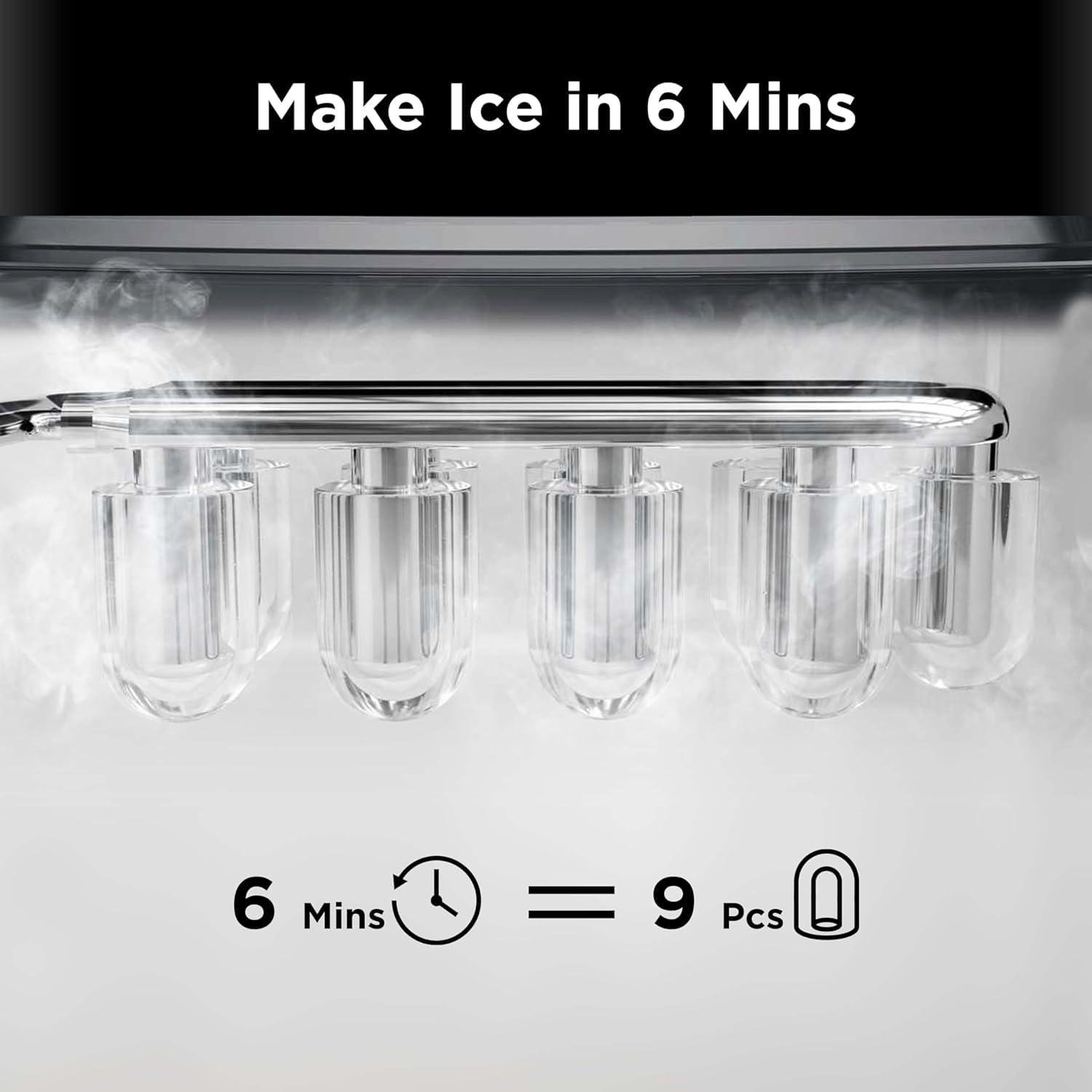 imageSilonn Ice Maker Countertop 9 Cubes Ready in 6 Mins 26lbs in 24Hrs SelfCleaning Ice Machine with Ice Scoop and Basket 2 Sizes of Bullet Ice for Home Kitchen Office Bar PartyBlack
