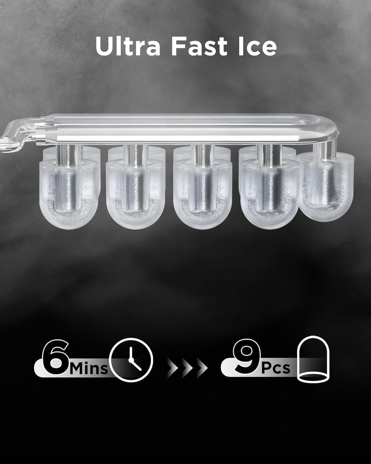 imageSilonn Ice Maker Countertop 9 Cubes Ready in 6 Mins 26lbs in 24Hrs SelfCleaning Ice Machine with Ice Scoop and Basket 2 Sizes of Bullet Ice for Home Kitchen Office Bar PartyBlacktransparent