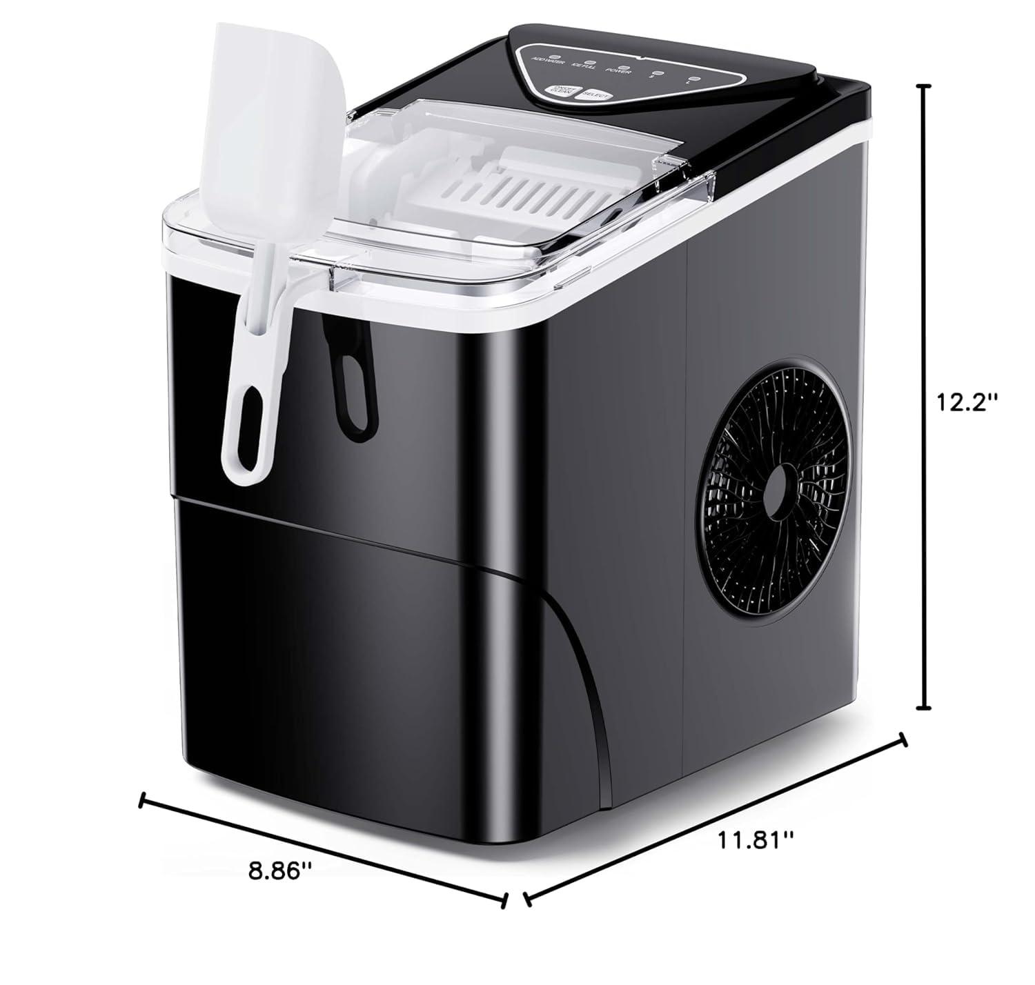 imageSilonn Ice Maker Countertop 9 Cubes Ready in 6 Mins 26lbs in 24Hrs SelfCleaning Ice Machine with Ice Scoop and Basket 2 Sizes of Bullet Ice for Home Kitchen Office Bar PartyBlack