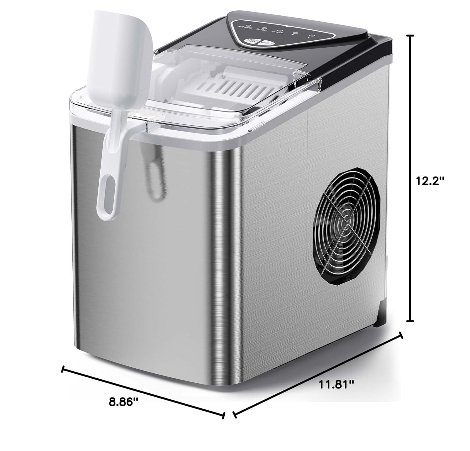 imageSilonn Ice Maker Countertop 9 Cubes Ready in 6 Mins 26lbs in 24Hrs SelfCleaning Ice Machine with Ice Scoop and Basket 2 Sizes of Bullet Ice for Home Kitchen Office Bar PartyStainless Steel01