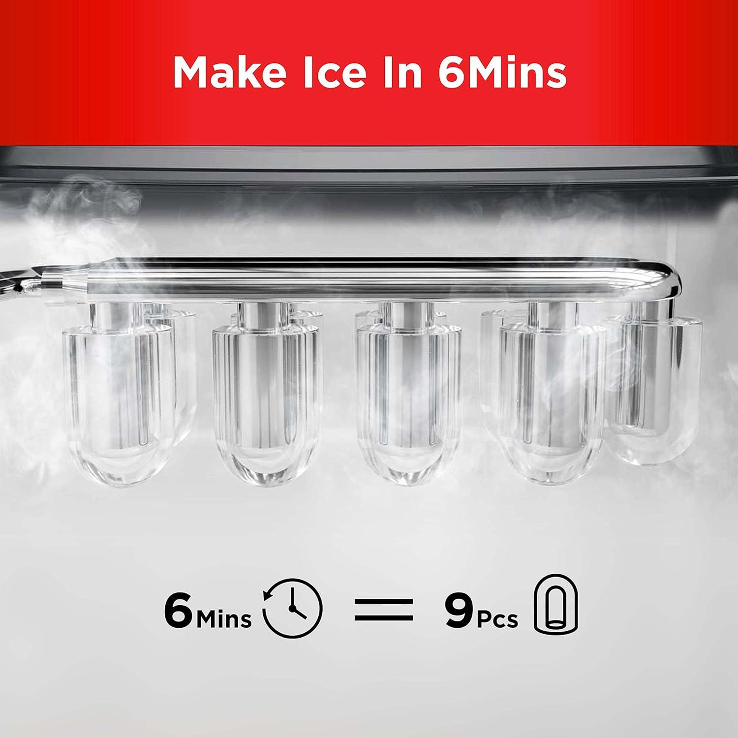 imageSilonn Ice Maker Countertop 9 Cubes Ready in 6 Mins 26lbs in 24Hrs SelfCleaning Ice Machine with Ice Scoop and Basket 2 Sizes of Bullet Ice for Home Kitchen Office Bar PartyRed
