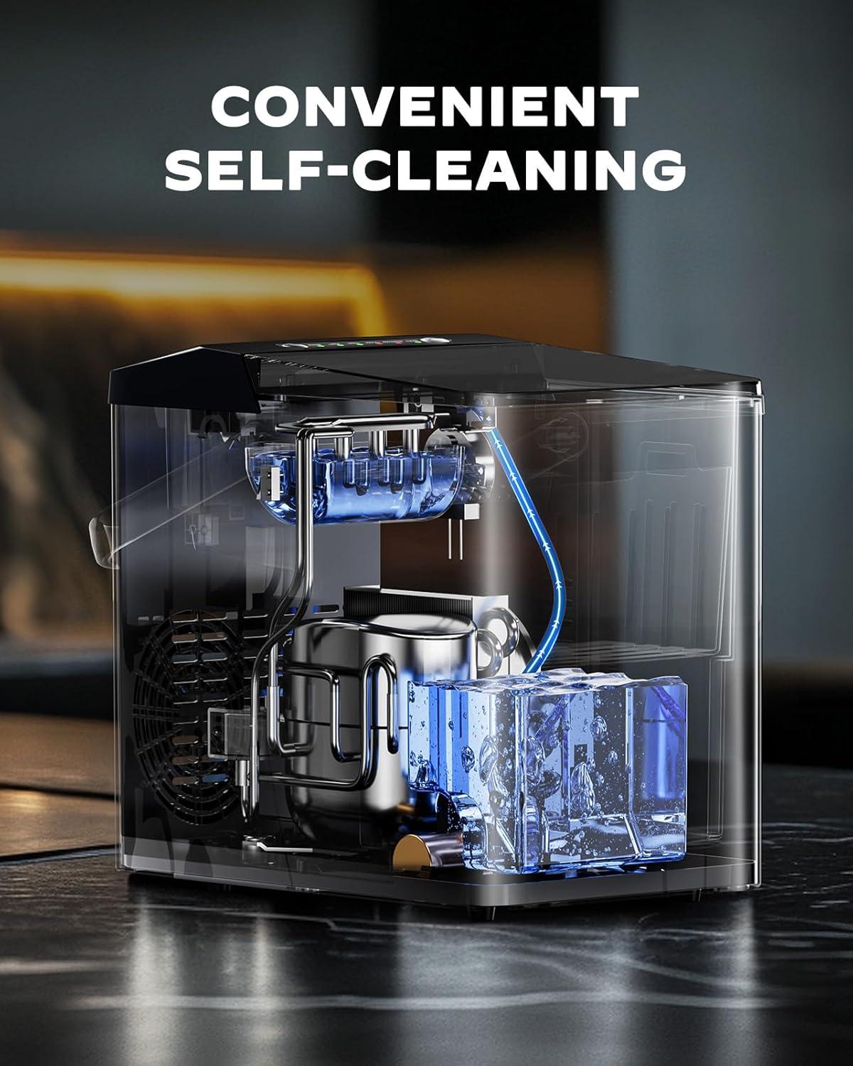 imageSilonn Ice Maker Countertop 9 Cubes Ready in 6 Mins 26lbs in 24Hrs SelfCleaning Ice Machine with Ice Scoop and Basket 2 Sizes of Bullet Ice for Home Kitchen Office Bar PartyUpgrade Black