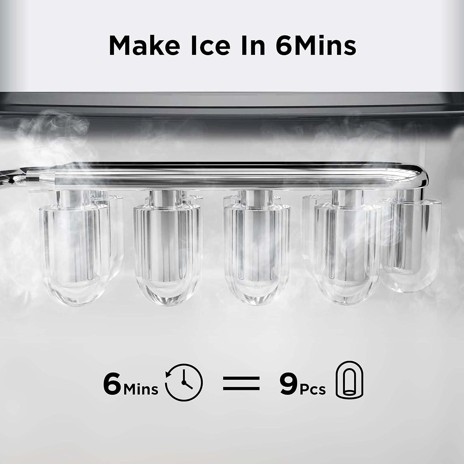 imageSilonn Ice Maker Countertop 9 Cubes Ready in 6 Mins 26lbs in 24Hrs SelfCleaning Ice Machine with Ice Scoop and Basket 2 Sizes of Bullet Ice for Home Kitchen Office Bar PartyWhite