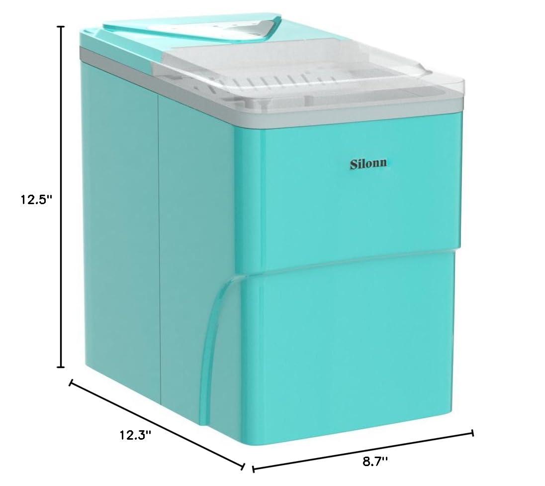 imageSilonn Ice Maker Countertop 9 Cubes Ready in 6 Mins 26lbs in 24Hrs SelfCleaning Ice Machine with Ice Scoop and Basket 2 Sizes of Bullet Ice for Home Kitchen Office Bar PartyGreen