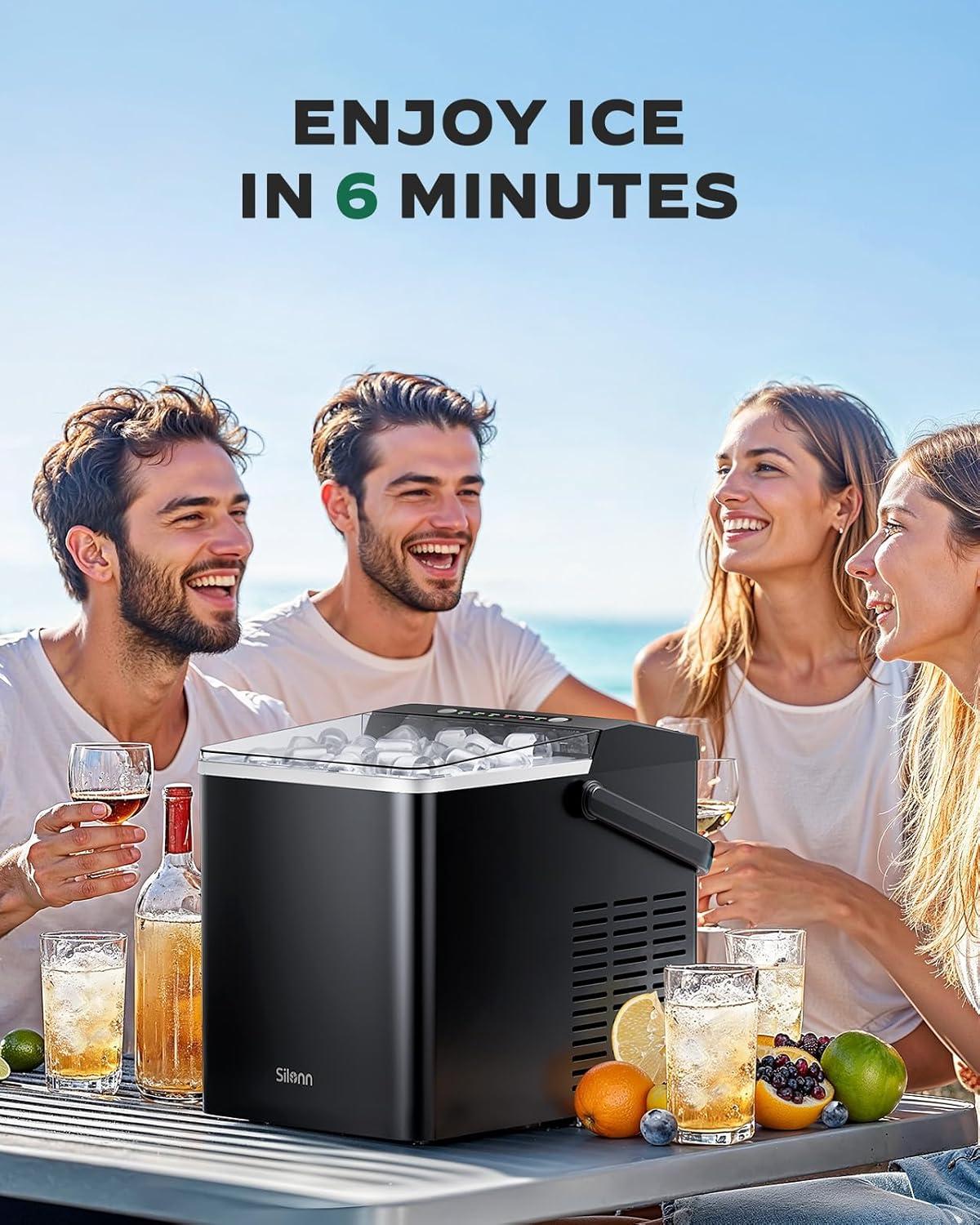 imageSilonn Ice Maker Countertop Portable Ice Machine with Carry Handle Self Cleaning Ice Makers with 18 L Water Tank and Big Ice Basket 9 Cubes in 6 Mins Ideal for Home Kitchen RV