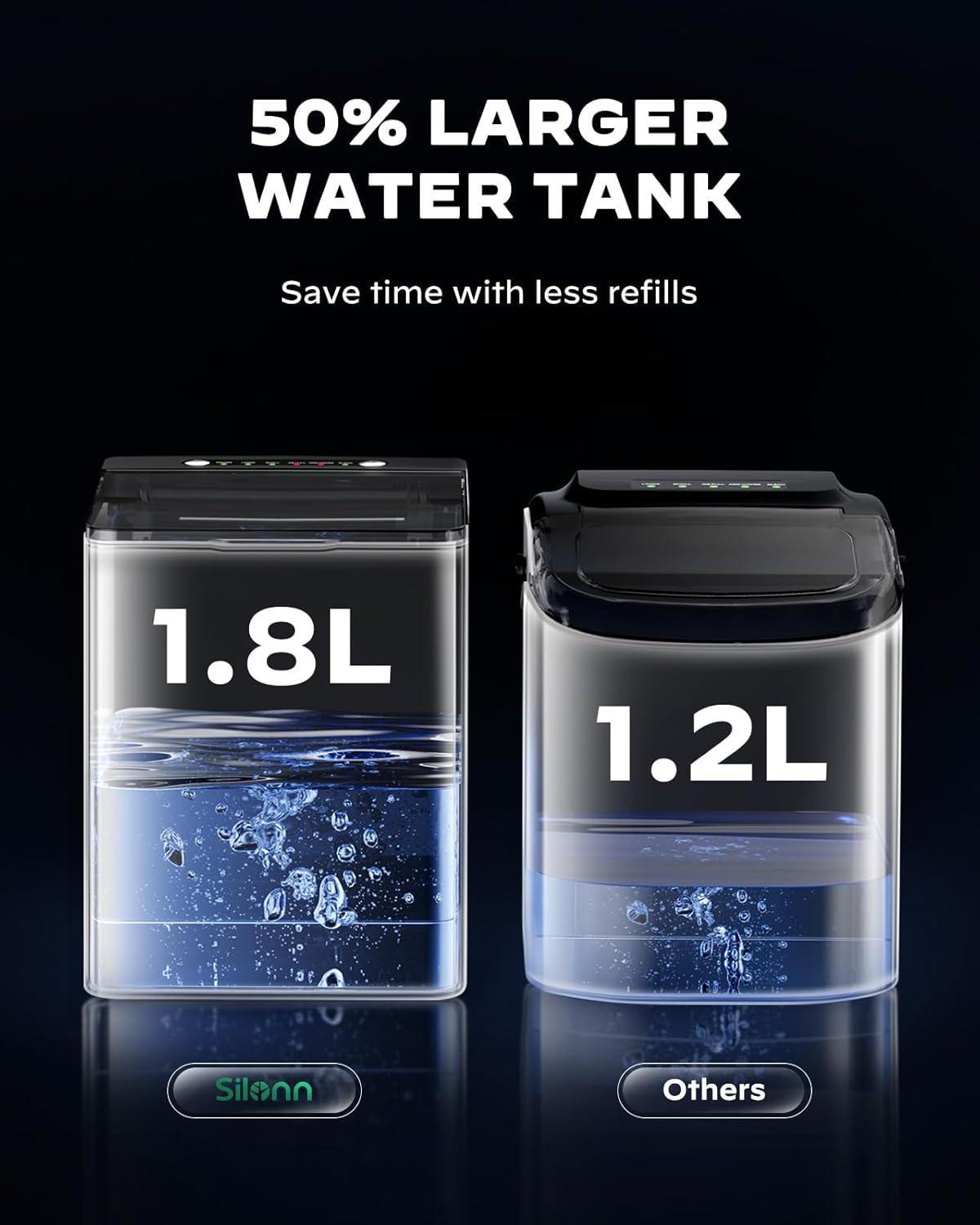 imageSilonn Ice Maker Countertop Portable Ice Machine with Carry Handle Self Cleaning Ice Makers with 18 L Water Tank and Big Ice Basket 9 Cubes in 6 Mins Ideal for Home Kitchen RV