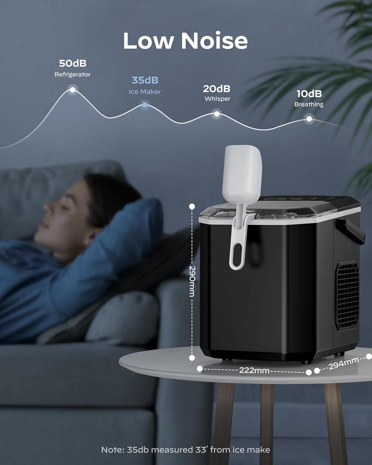 imageSilonn Ice Maker Countertop Portable Ice Machine with Carry Handle SelfCleaning Ice Makers with Basket and Scoop 9 Cubes in 6 Mins 26 lbs per Day Ideal for Home Kitchen Camping RVBlack