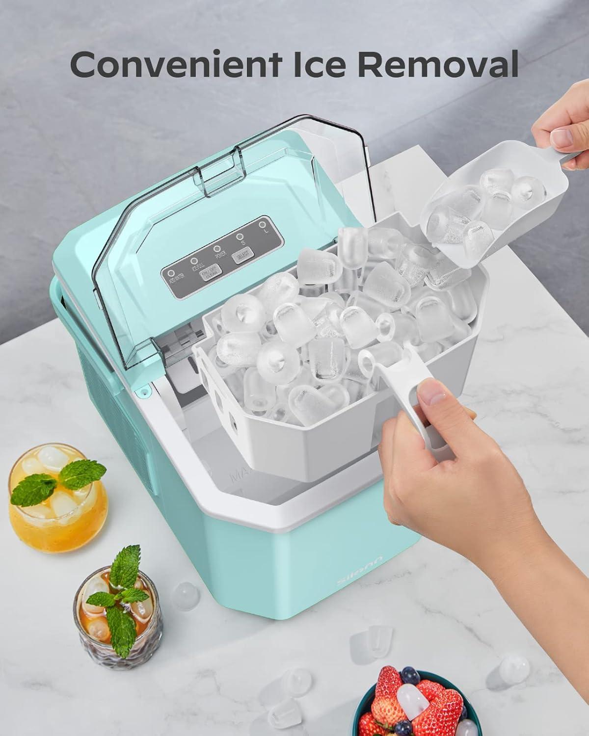 imageSilonn Ice Maker Countertop Portable Ice Machine with Carry Handle SelfCleaning Ice Makers with Basket and Scoop 9 Cubes in 6 Mins 26 lbs per Day Ideal for Home Kitchen Camping RVLight Green