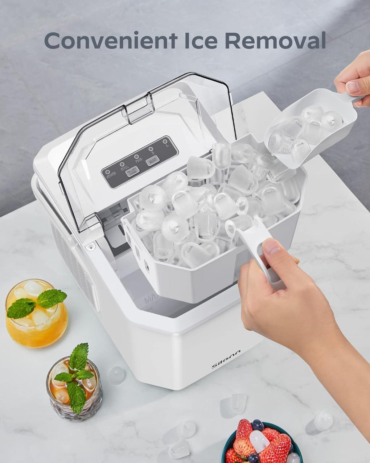 imageSilonn Ice Maker Countertop Portable Ice Machine with Carry Handle SelfCleaning Ice Makers with Basket and Scoop 9 Cubes in 6 Mins 26 lbs per Day Ideal for Home Kitchen Camping RVMoonlight White