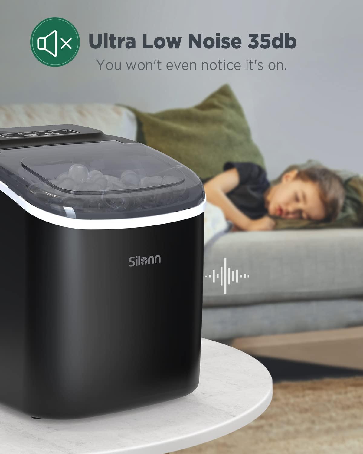 imageSilonn Ice Maker Countertop Portable Ice Machine with Carry Handle SelfCleaning Ice Makers with Basket and Scoop 9 Cubes in 6 Mins 26 lbs per Day Ideal for Home Kitchen Camping RVDark