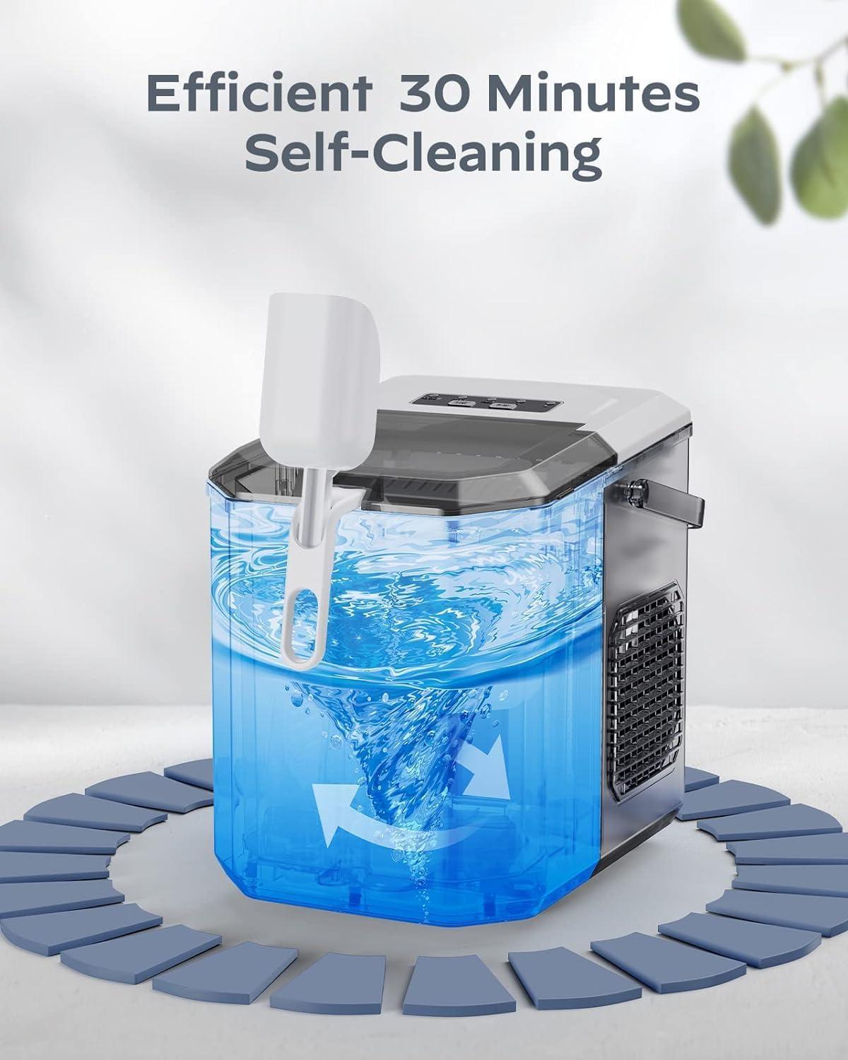 imageSilonn Ice Maker Countertop Portable Ice Machine with Carry Handle SelfCleaning Ice Makers with Basket and Scoop 9 Cubes in 6 Mins 26 lbs per Day Ideal for Home Kitchen Camping RVMoonlight White