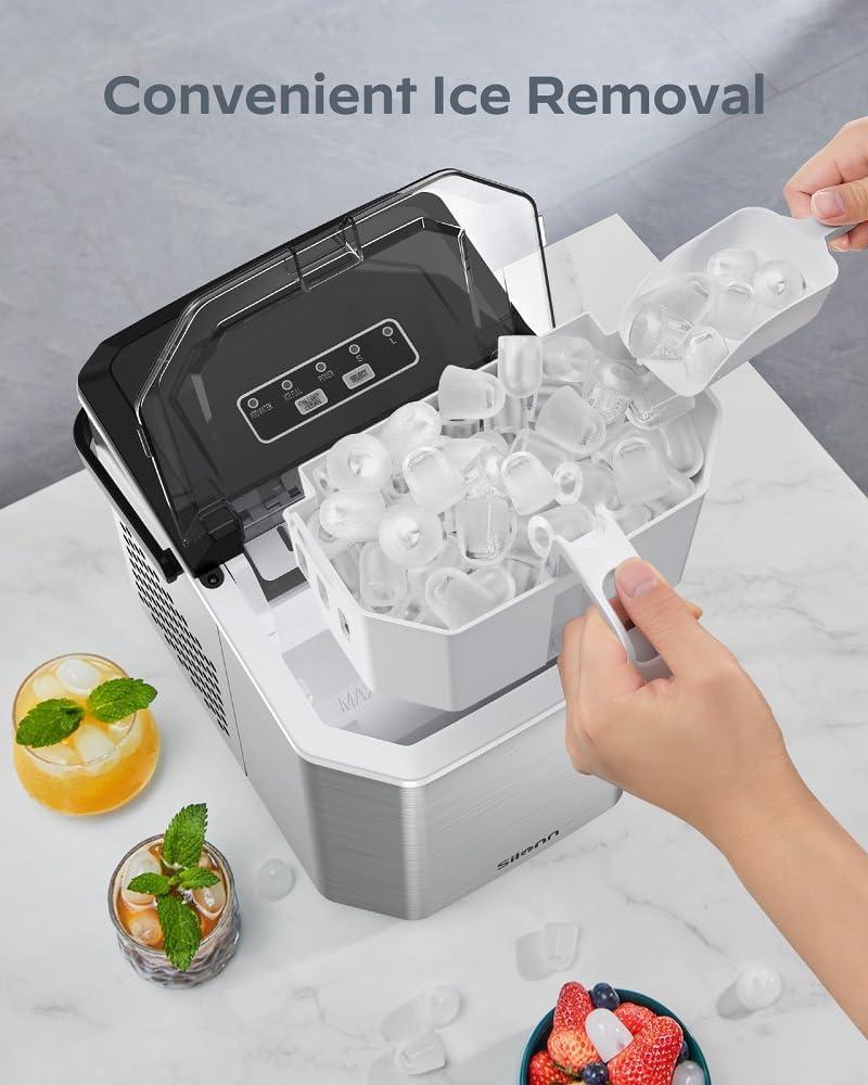 imageSilonn Ice Maker Countertop Portable Ice Machine with Carry Handle SelfCleaning Ice Makers with Basket and Scoop 9 Cubes in 6 Mins 26 lbs per Day Ideal for Home Kitchen Camping RVSilver