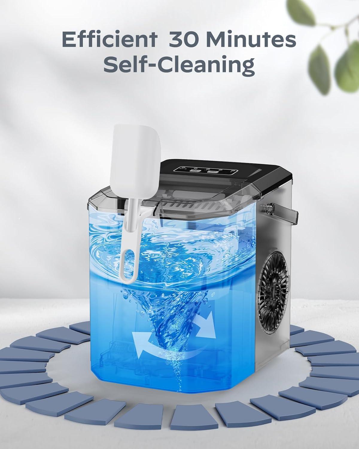 imageSilonn Ice Maker Countertop Portable Ice Machine with Carry Handle SelfCleaning Ice Makers with Basket and Scoop 9 Cubes in 6 Mins 26 lbs per Day Ideal for Home Kitchen Camping RVSilver