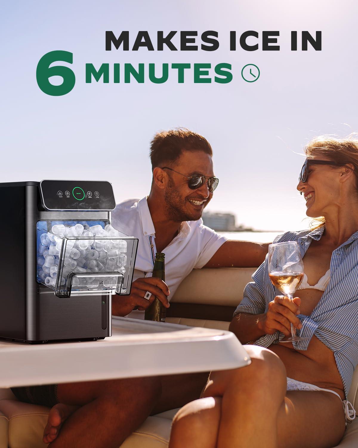 imageSilonn Ice Maker Coutertop Machine  Portable Ice Cube Maker 20lbs of Bullet Ice per Day 6 ice Cubes in 6 Mins Visible Water Level Window Stainless Steel Ideal for Kitchen Office CampingBlack