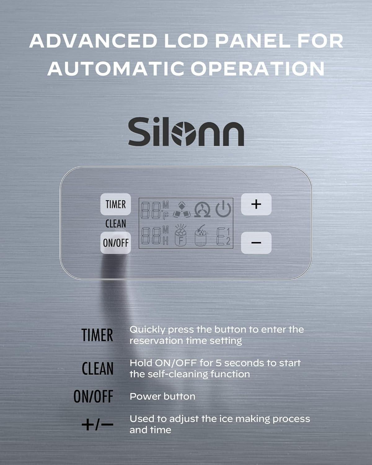 imageSilonn Ice Makers Countertop 44lbs Per Day 2 Ways to Add Water Auto SelfCleaning Stainless Steel Ice Machine for Home Office Bar PartyStainless Steel100lbs