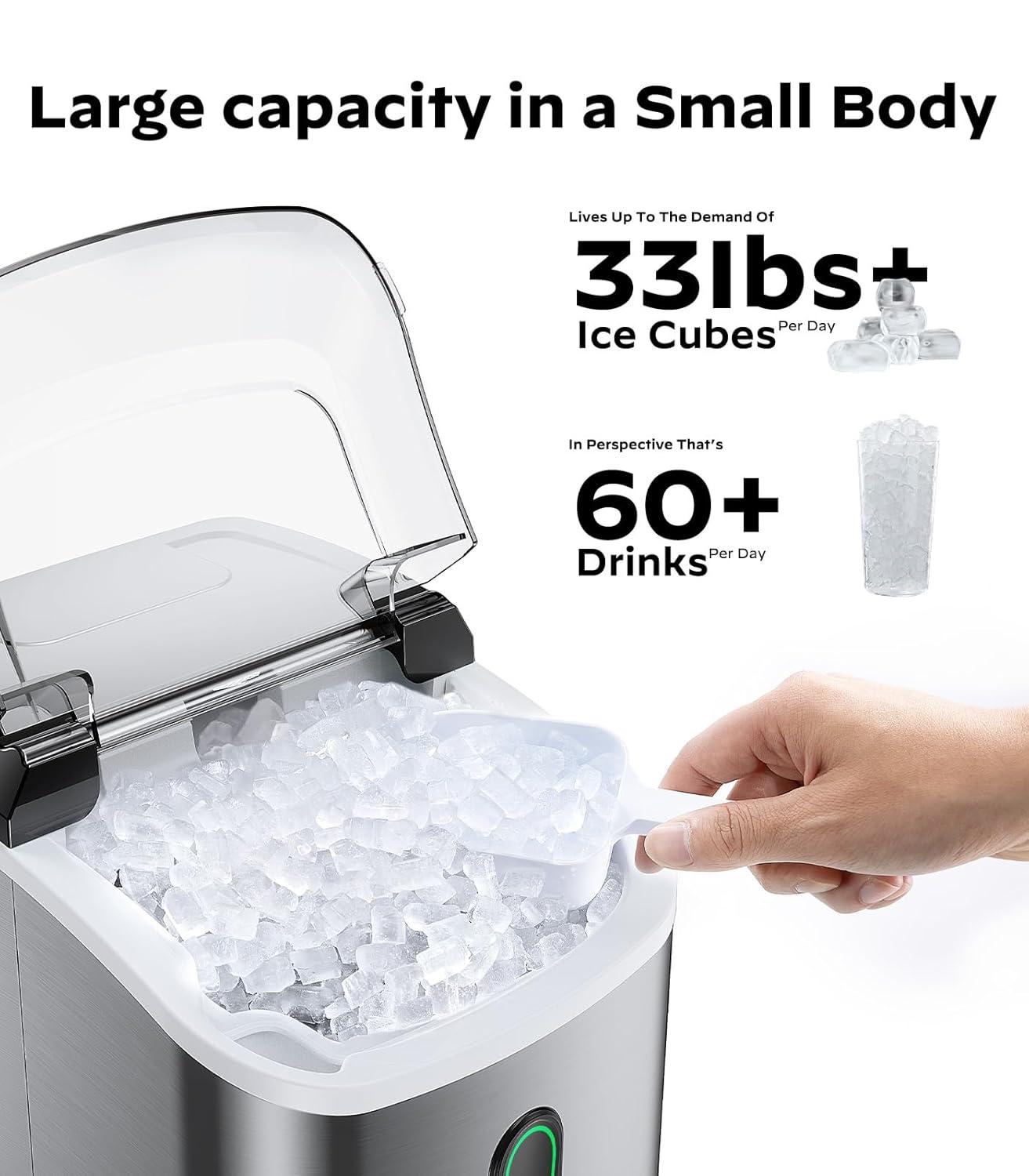 imageSilonn Ice Makers Countertop 9 Cubes Ready in 6 Mins 26lbs in 24Hrs SelfCleaning Ice Machine with Ice Scoop and Basket 2 Sizes of Bullet Ice for Home Kitchen Office PartyStainless SteelPRO