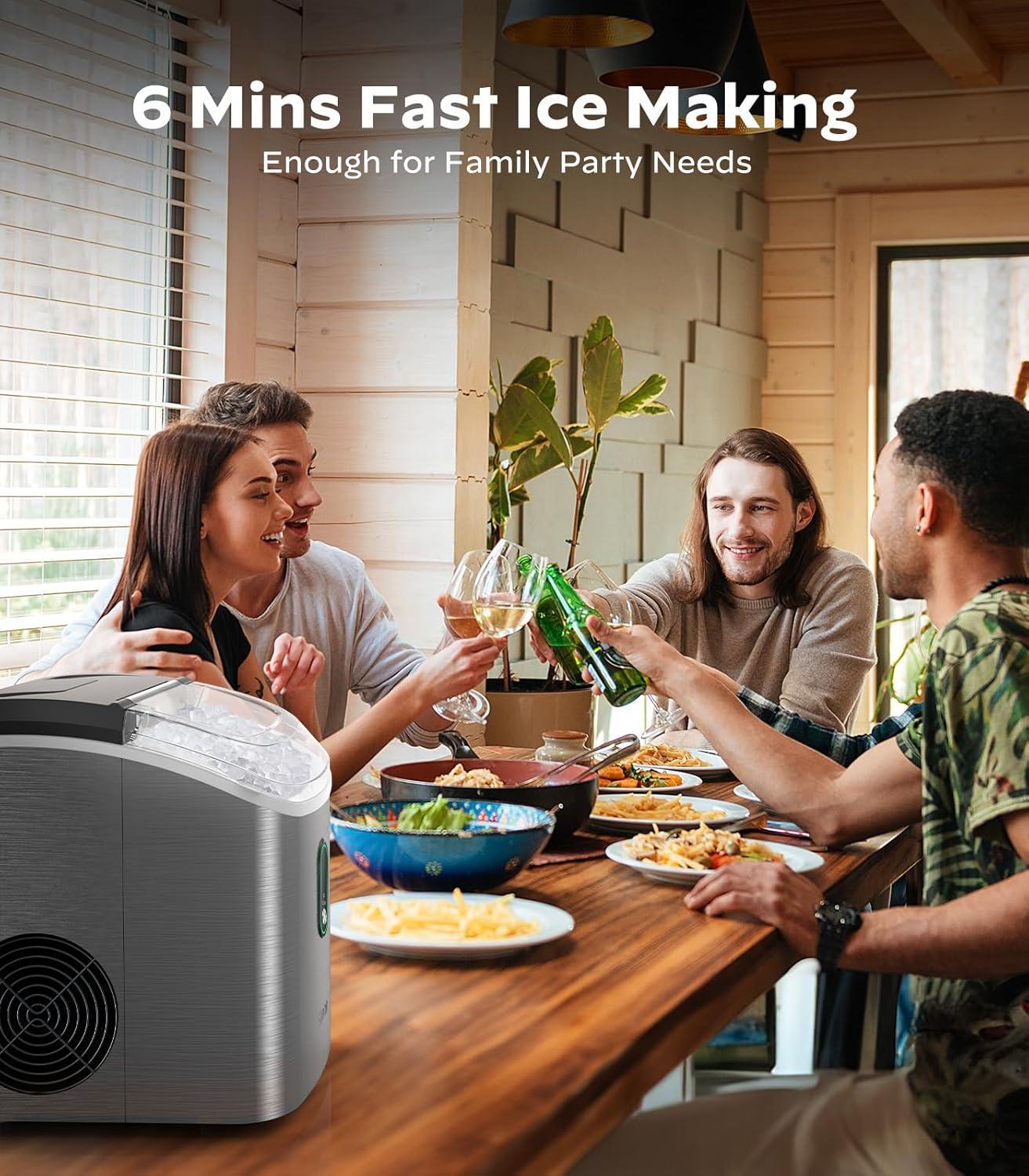 imageSilonn Ice Makers Countertop 9 Cubes Ready in 6 Mins 26lbs in 24Hrs SelfCleaning Ice Machine with Ice Scoop and Basket 2 Sizes of Bullet Ice for Home Kitchen Office PartyStainless SteelPRO