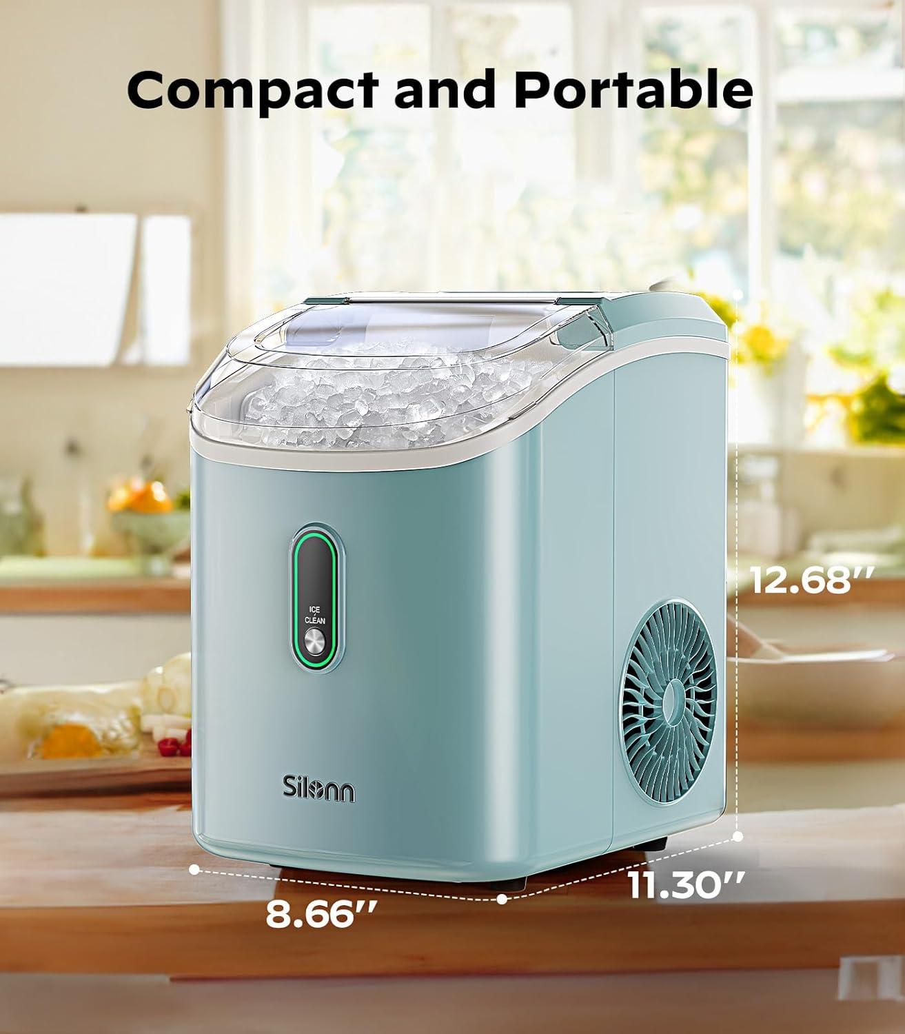 imageSilonn Ice Makers Countertop 9 Cubes Ready in 6 Mins 26lbs in 24Hrs SelfCleaning Ice Machine with Ice Scoop and Basket 2 Sizes of Bullet Ice for Home Kitchen Office PartyGreenPRO