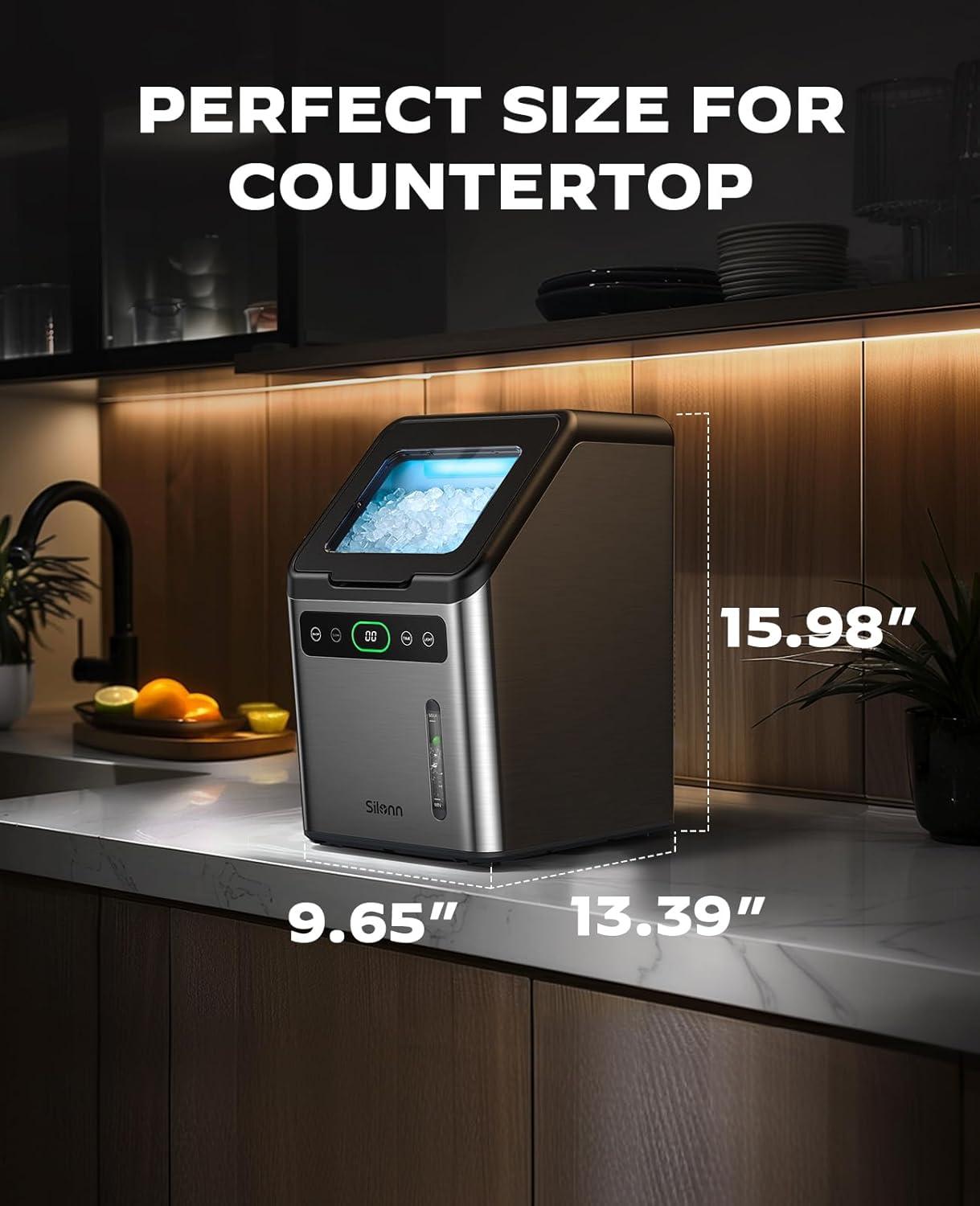 imageSilonn Nugget Ice Maker  Timer Ice Machine with SelfCleaning 44lbs per Day Pebble Ice Maker with Soft Chewable Ice OneClick Operation Ice Machine for Home Kitchen OfficeSilver