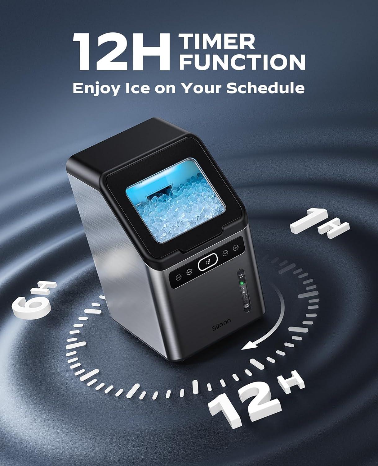 imageSilonn Nugget Ice Maker  Timer Ice Machine with SelfCleaning 44lbs per Day Pebble Ice Maker with Soft Chewable Ice OneClick Operation Ice Machine for Home Kitchen OfficeSilver