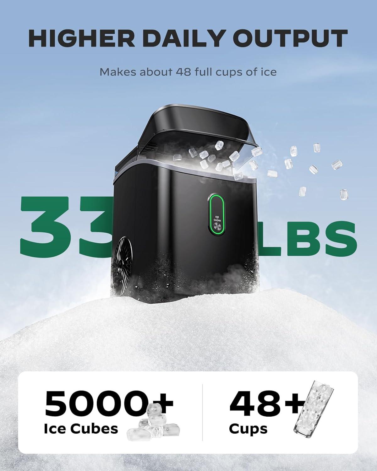 imageSilonn Nugget Ice Maker Countertop Pebble Ice Maker with Soft Chewable Ice OneClick Operation Ice Machine with SelfCleaning 33lbs24H for HomeKitchenOfficeJet Black