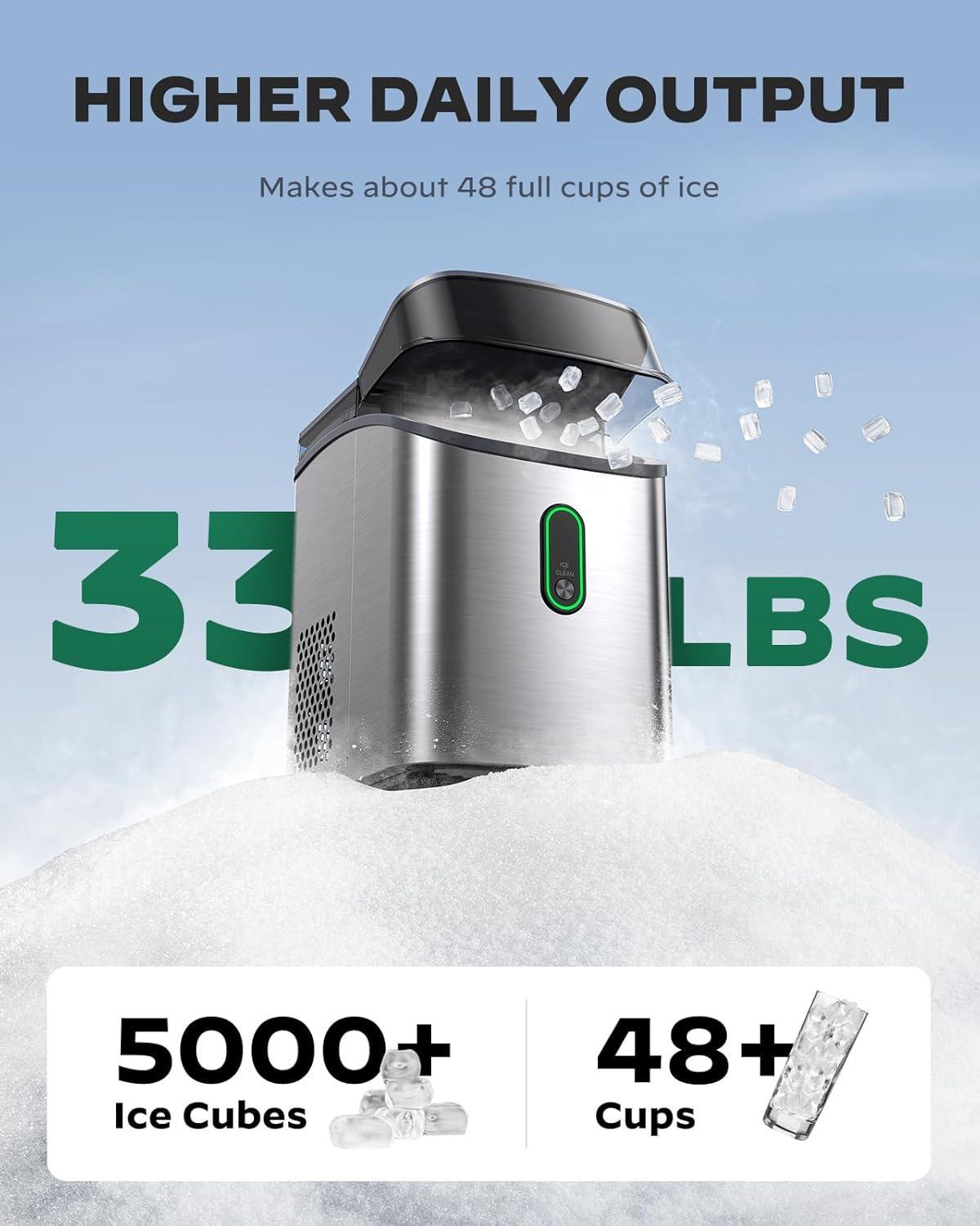 imageSilonn Nugget Ice Maker Countertop Pebble Ice Maker with Soft Chewable Ice OneClick Operation Ice Machine with SelfCleaning 33lbs24H for HomeKitchenOfficeSilver