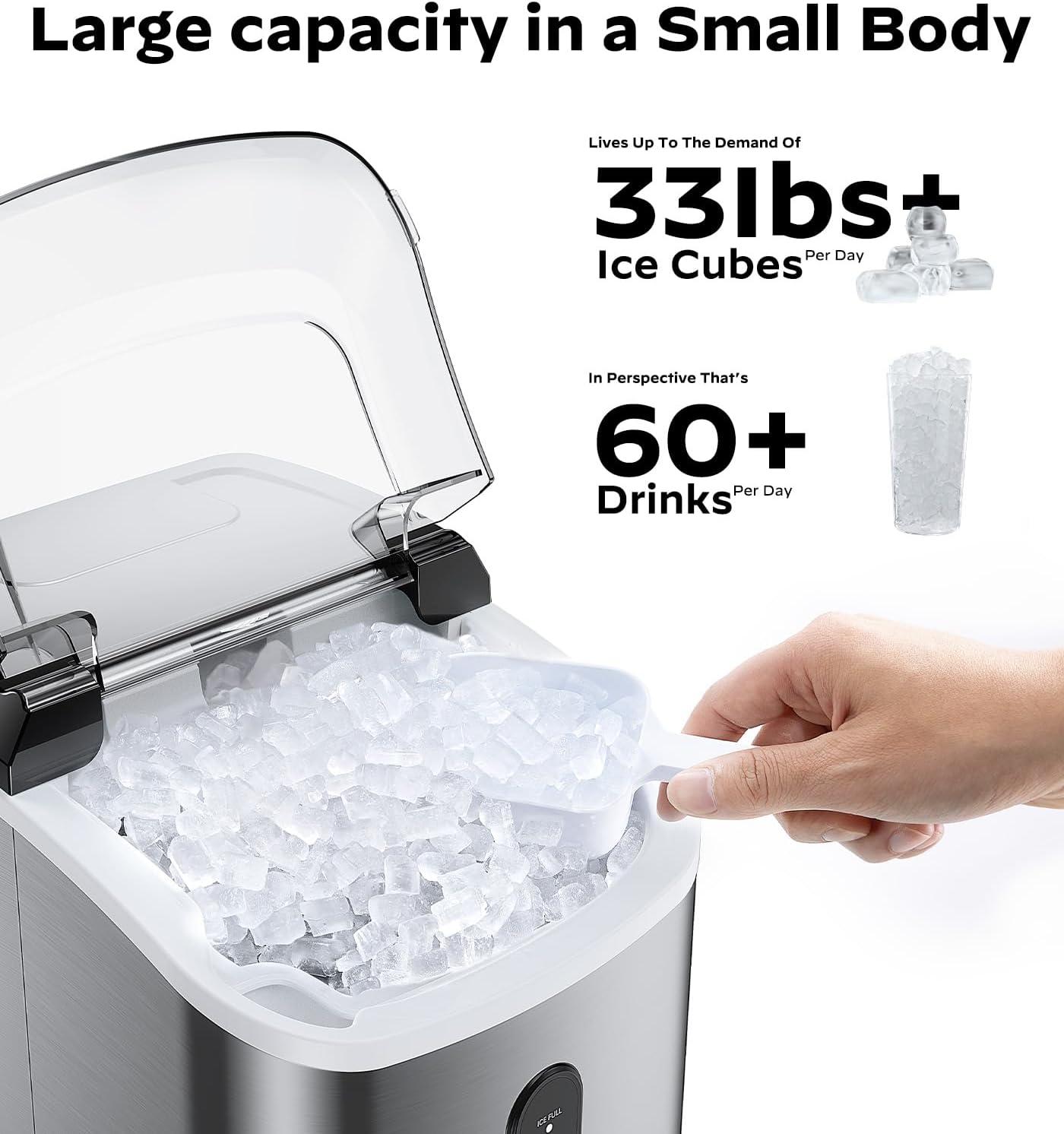 imageSilonn Nugget Ice Maker Countertop Pebble Ice Maker with Soft Chewable Ice OneClick Operation Ice Machine with SelfCleaning 33lbs24H for HomeKitchenOfficeStainless Steel17T