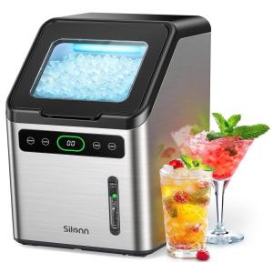 imageSilonn Ice Makers Countertop 44lbs Per Day 2 Ways to Add Water Auto SelfCleaning Stainless Steel Ice Machine for Home Office Bar PartySilver