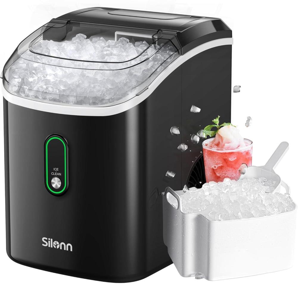 imageNugget Ice Maker Countertop Silonn Chewable Pellet Ice Machine with SelfCleanin Function 33lbs24H Portable Ice Makers for Home Kitchen Officce BlackBlackPRO