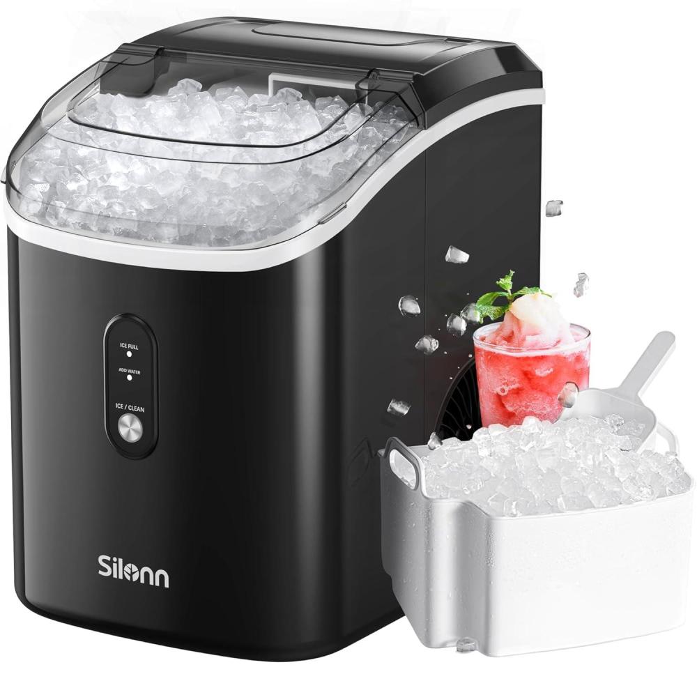 imageNugget Ice Maker Countertop Silonn Chewable Pellet Ice Machine with SelfCleanin Function 33lbs24H Portable Ice Makers for Home Kitchen Officce BlackBlacktransparent