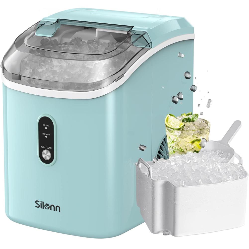 imageNugget Ice Maker Countertop Silonn Chewable Pellet Ice Machine with SelfCleanin Function 33lbs24H Portable Ice Makers for Home Kitchen Officce BlackGreen